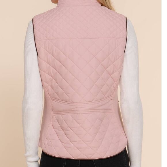 Suede Piping Detail Knit Rib Sides Quilted Padding Vest Blush Pink - Picture 5 of 7